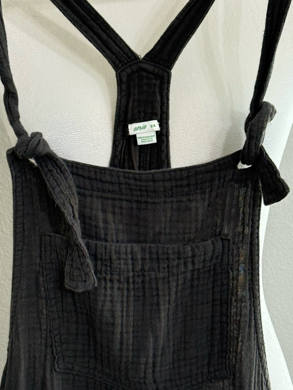 aerie Black Gauze Tie-Strap Overalls with Front Pocket - Picture 2 of 6